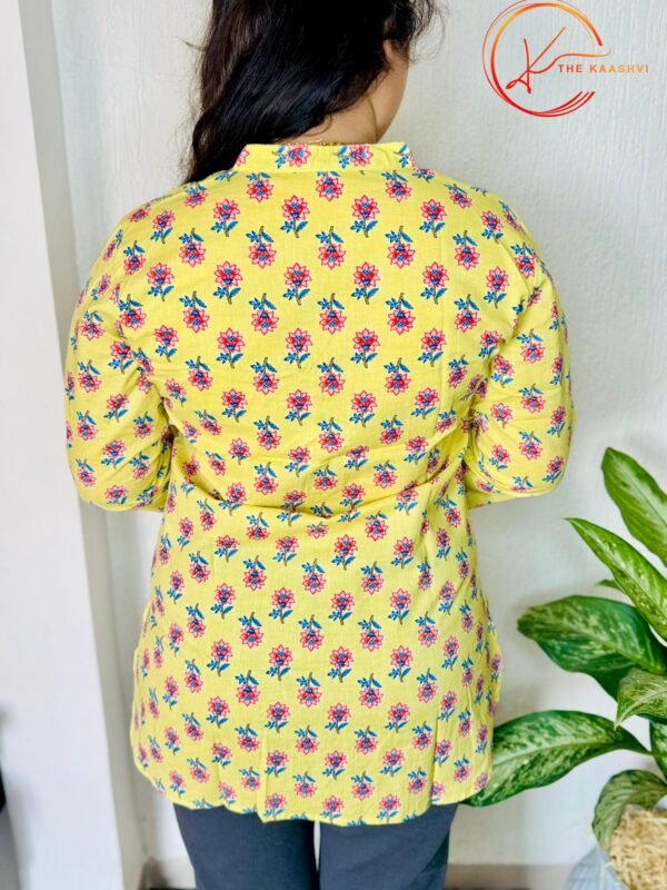 Lemon floral cotton short Kurti - Image 3