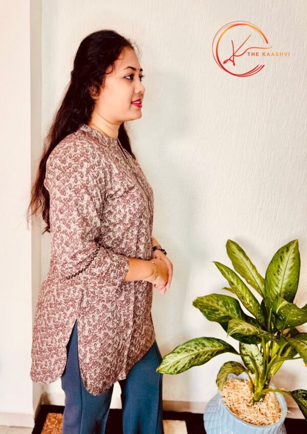 Brown printed cotton short Kurti - Image 2