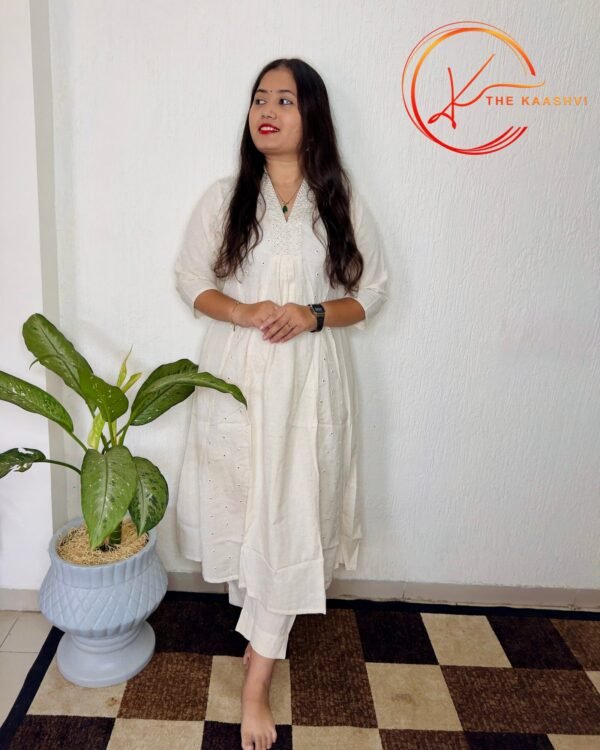 Anarkali off white khadi cotton 2 piece set