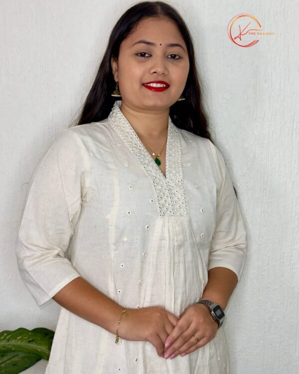 Anarkali off white khadi cotton 2 piece set - Image 2