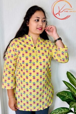 Lemon floral cotton short Kurti