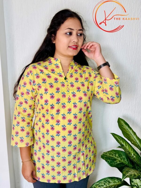 Lemon floral cotton short Kurti