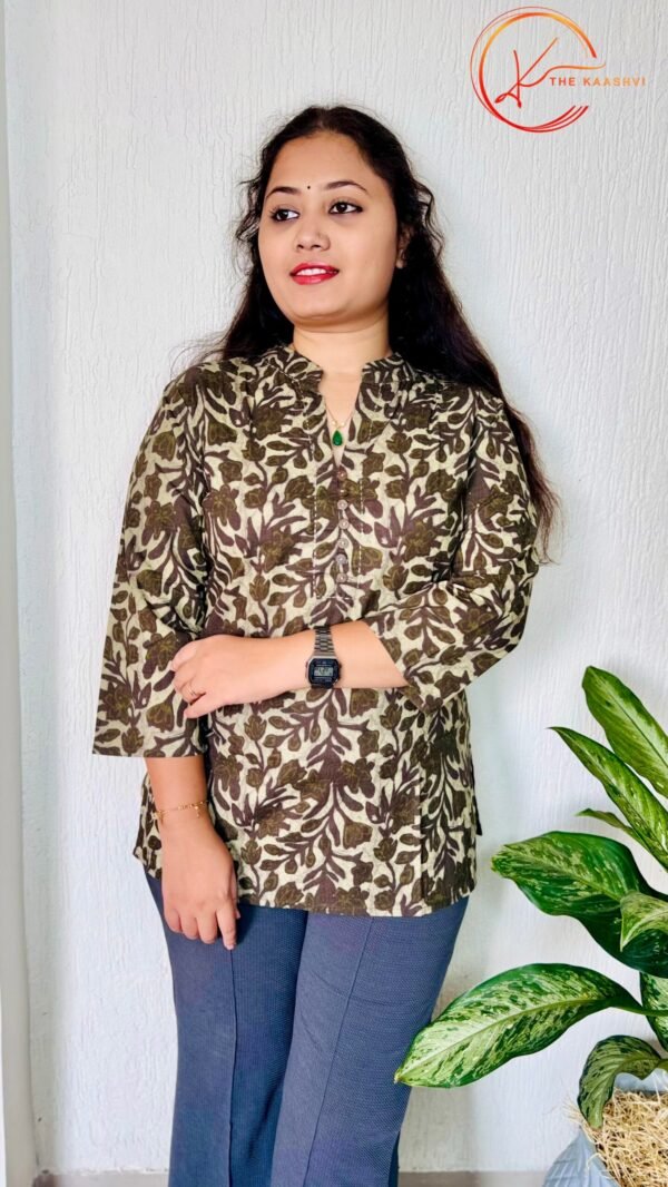 Mehandi printed cotton short kurti