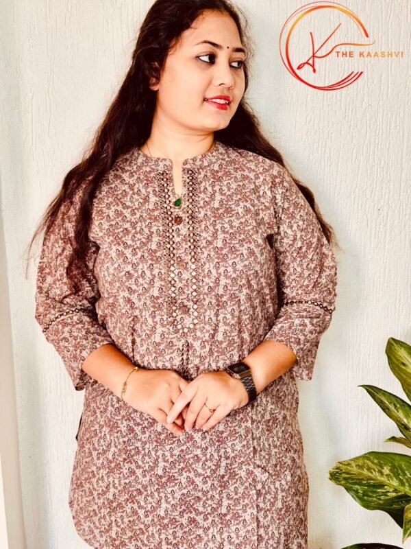 Brown printed cotton short Kurti