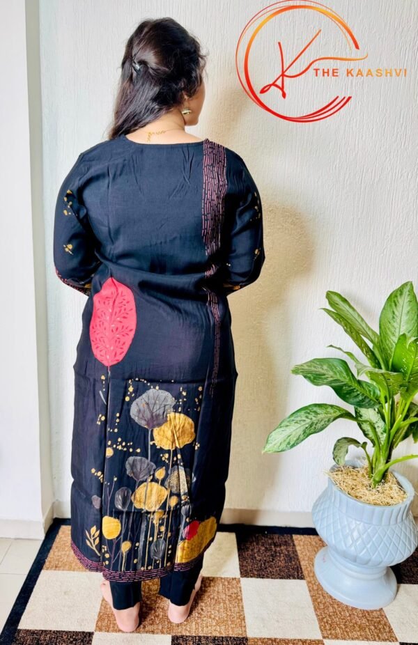Black Printed Modal Silk suit set with printed dupatta - Image 4
