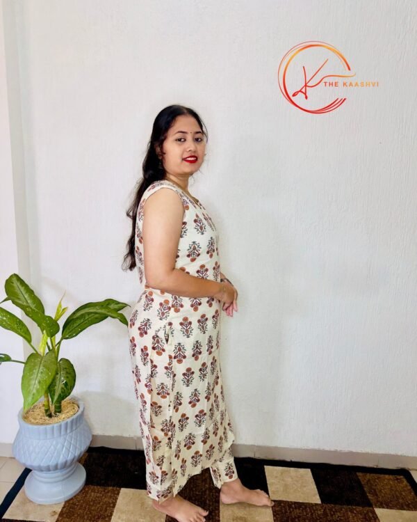 Pure white cotton co ord set with red butti design - Image 3