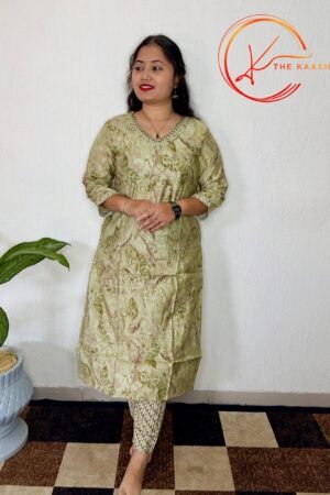 V neck leaf printed 2 piece set