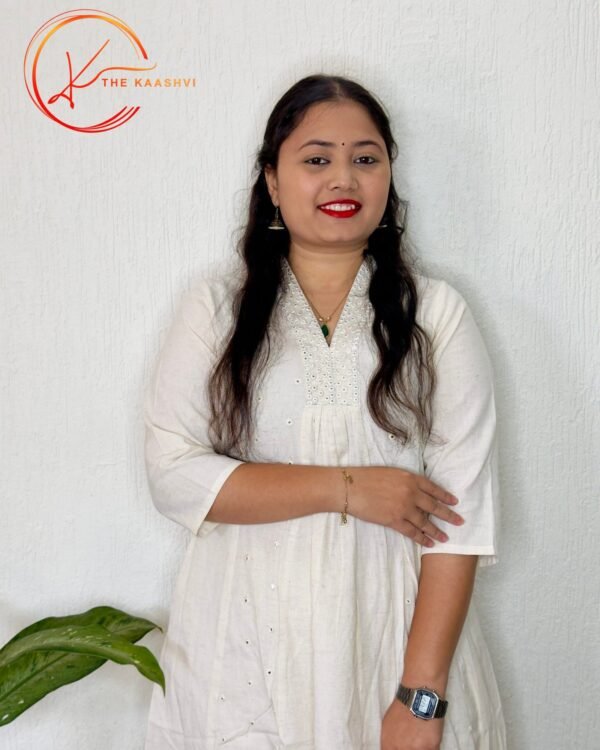 Anarkali off white khadi cotton 2 piece set - Image 5