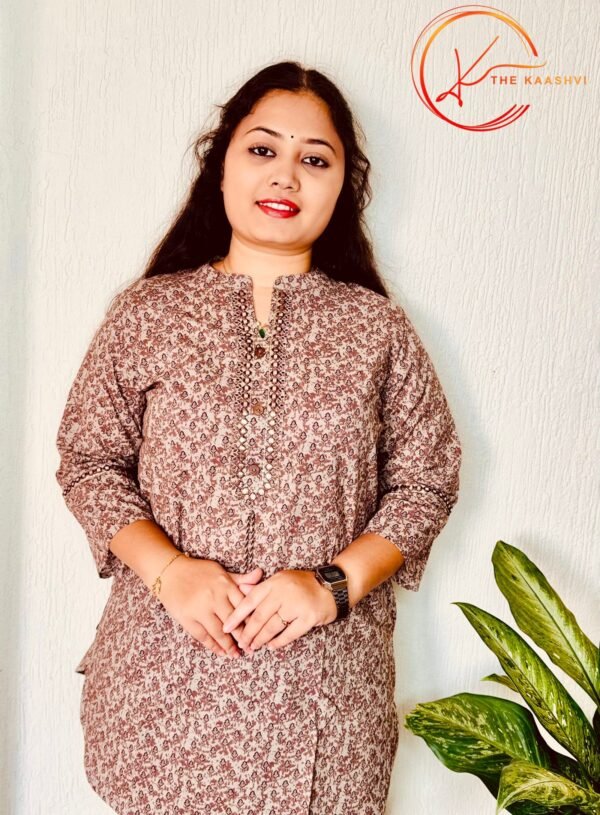 Brown printed cotton short Kurti - Image 4