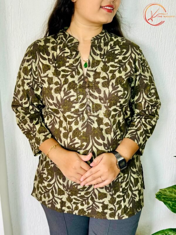 Mehandi printed cotton short kurti - Image 2