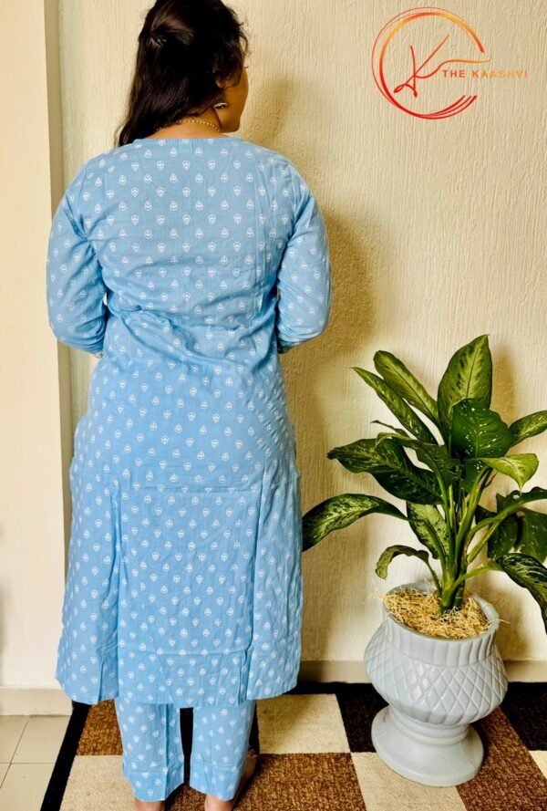 Sea Blue butti printed 3 piece cotton suit - Image 5