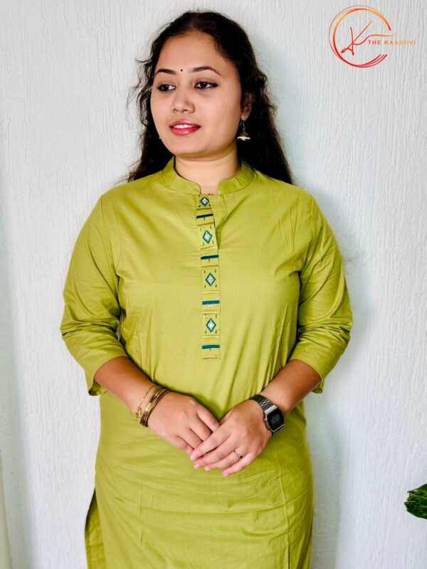 Olive Green cotton suit set with printed dupatta - Image 6
