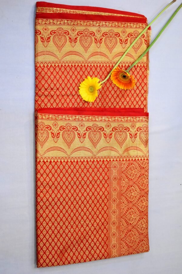 Orange Golden Heavy Butti Banarasi Saree - Image 5