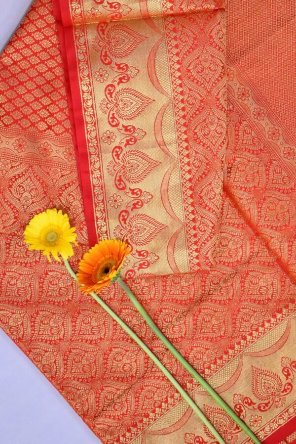 Orange Golden Heavy Butti Banarasi Saree - Image 6