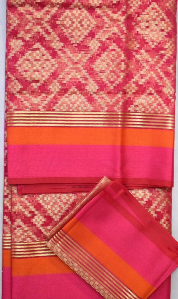 Rani Pink Semi Cotton Banarasi Saree - Image 4