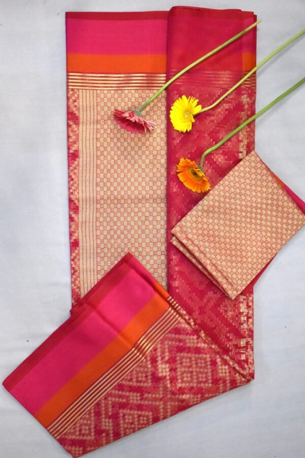 Rani Pink Semi Cotton Banarasi Saree - Image 5