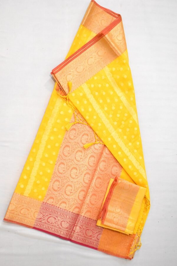 Corn Yellow Cora Cotton Banarasi Saree - Image 8