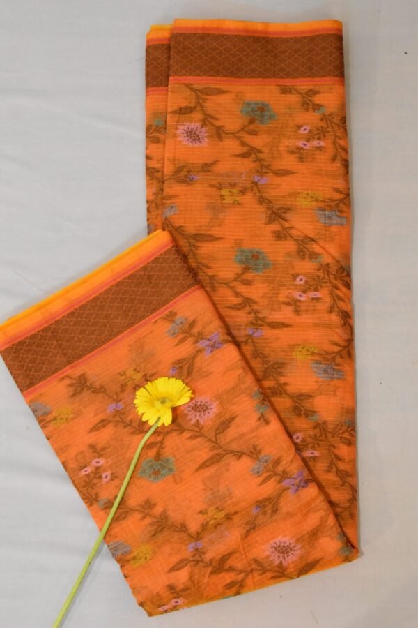 Orange Semi Cotton Banarasi Saree - Image 4