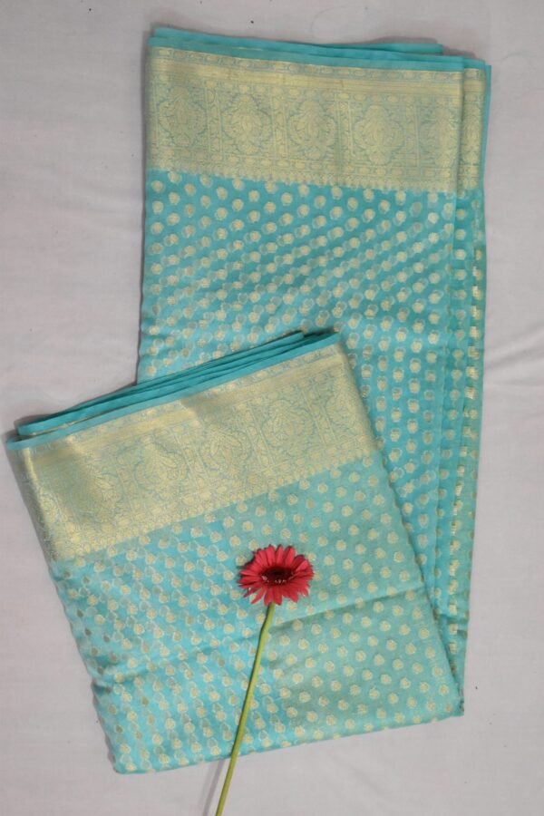Sea Green Cora Buttiwork Banarasi Saree - Image 6