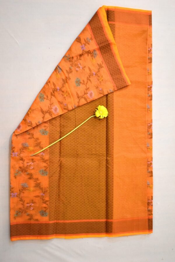Orange Semi Cotton Banarasi Saree - Image 5