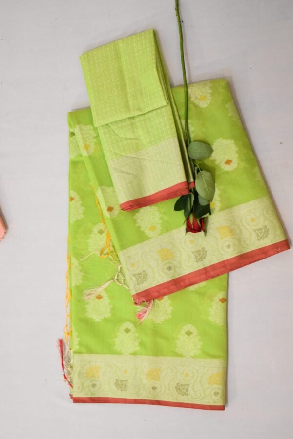 Lime Green Cotton Silk Banarasi Saree