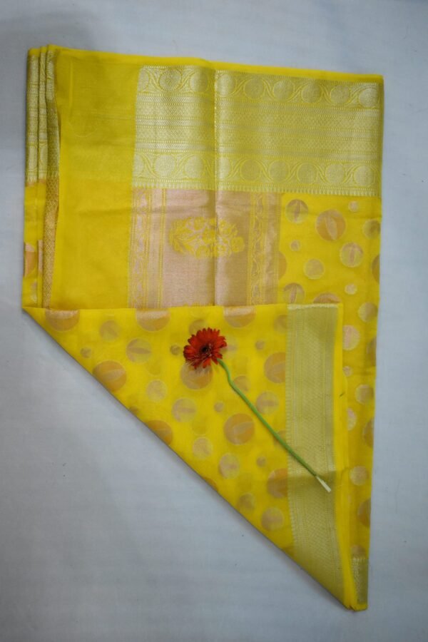 Lime Yellow Dupion Silk Banarasi Saree - Image 3