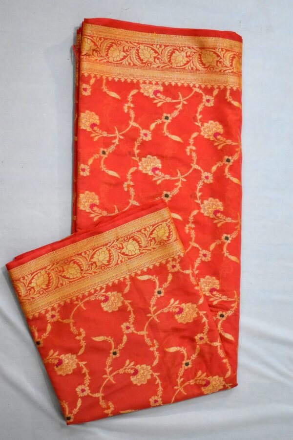Carrot Pink Dupion Silk Banarasi Saree - Image 2
