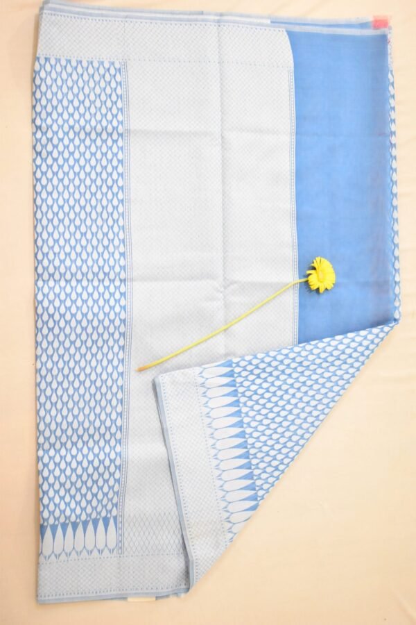 Sea Blue With White Butti Cotton Banarasi Saree - Image 6
