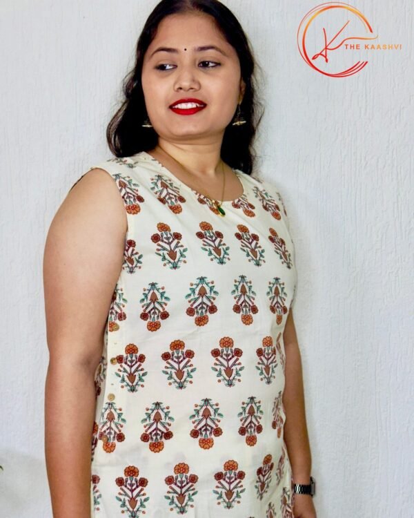 Pure white cotton co ord set with red butti design - Image 2