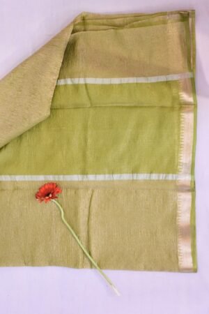 Olive Green Tissue Crush With Golden Border Banarasi Saree