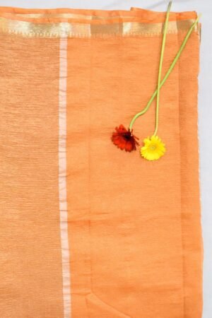 Peach Tissue Crush With Golden Border Banarasi Saree