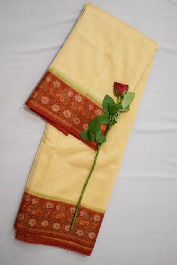 Beige With Red Border Cora Banarasi Silk Saree