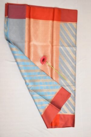 Sea Blue Leheriya Cora Banarasi Saree