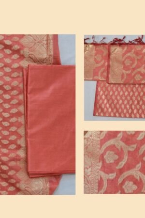 Onion Pink Banarasi Zariwork Silk Suit Piece (Unstitched)