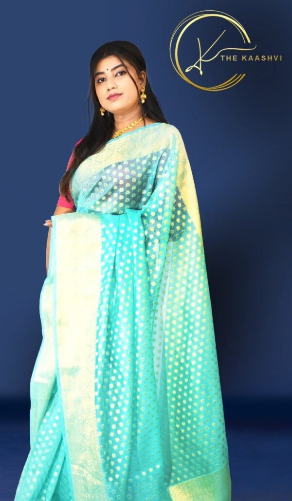 Sea Green Cora Buttiwork Banarasi Saree - Image 5
