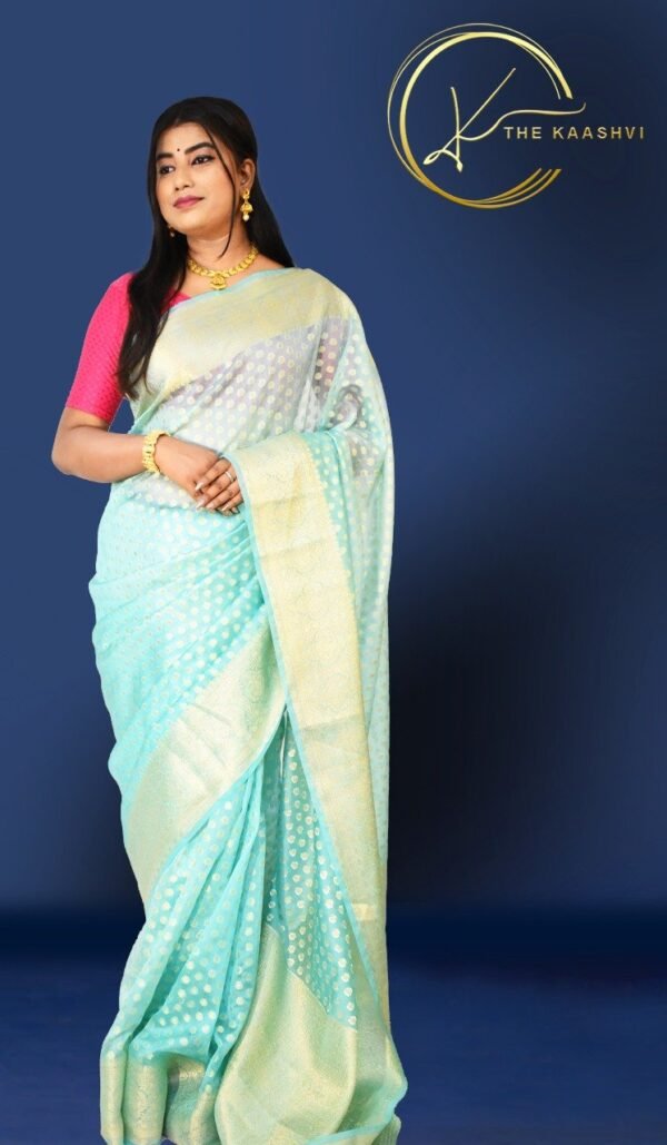 Sea Green Cora Buttiwork Banarasi Saree - Image 4