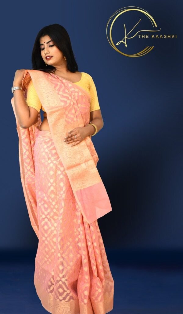 Golden Peach Patola Banarasi Saree