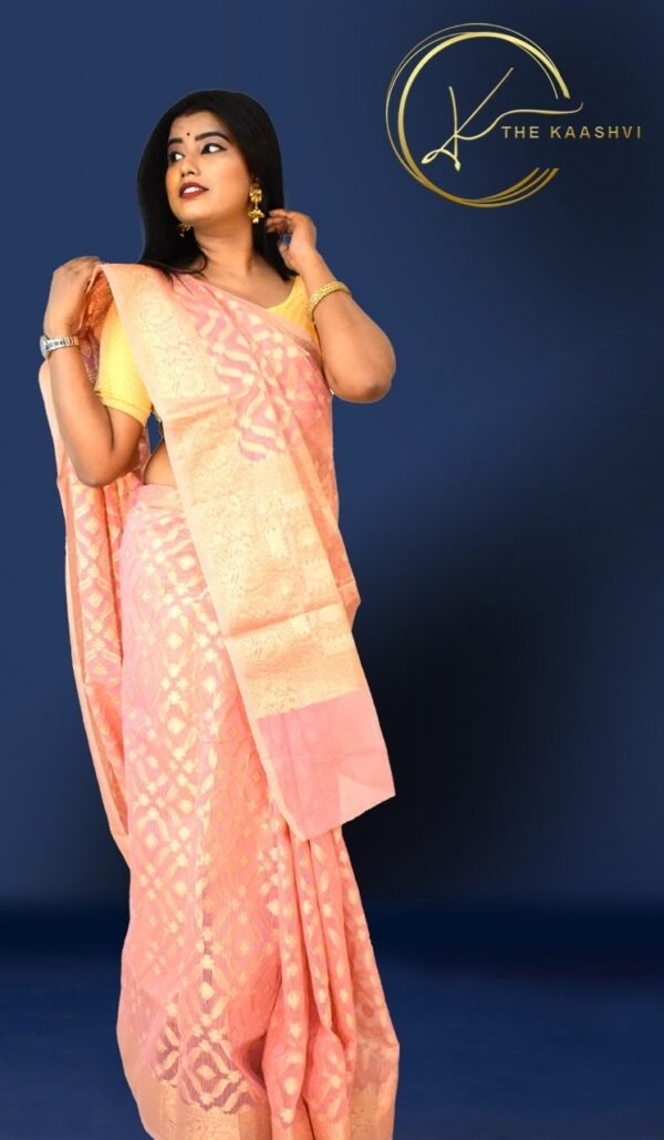 Golden Peach Patola Banarasi Saree - Image 5