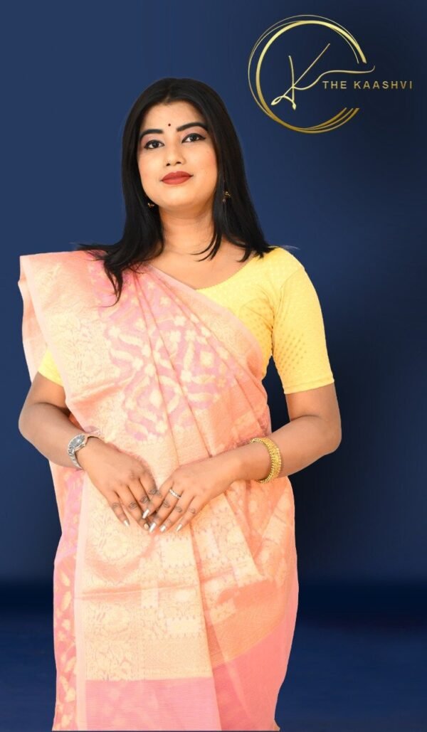 Golden Peach Patola Banarasi Saree - Image 4