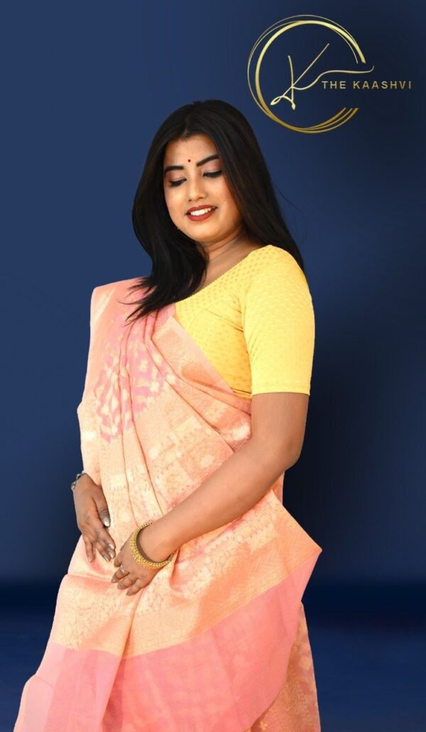 Golden Peach Patola Banarasi Saree - Image 2