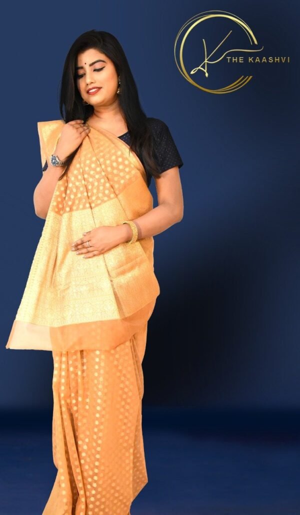 Beige Golden Cora Buttiwork Banarasi Saree