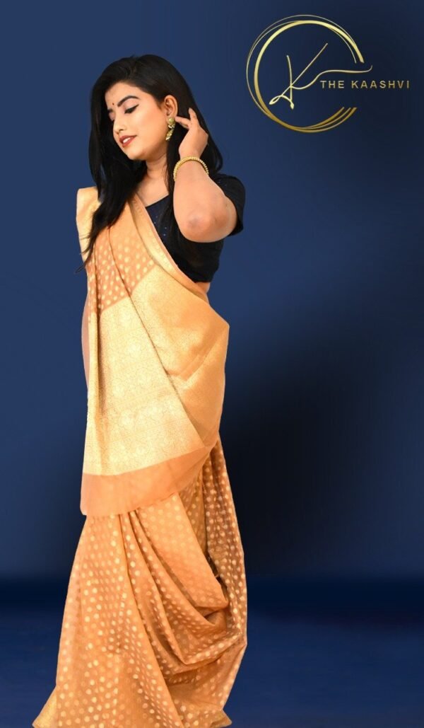 Beige Golden Cora Buttiwork Banarasi Saree - Image 2