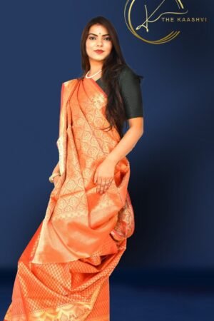 Orange Golden Heavy Butti Banarasi Saree