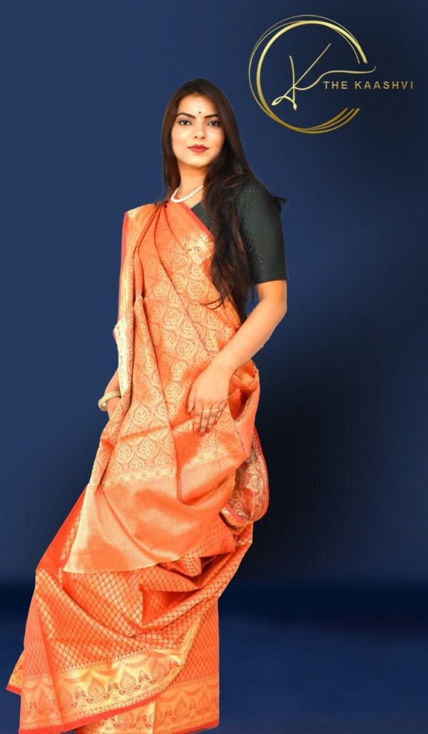 Orange Golden Heavy Butti Banarasi Saree