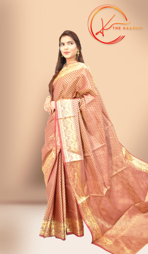 Golden Heavy Butti Banarasi Saree - Image 5