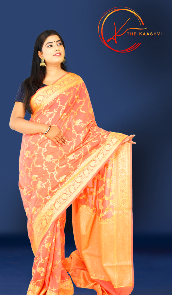 Carrot Pink Dupion Silk Banarasi Saree