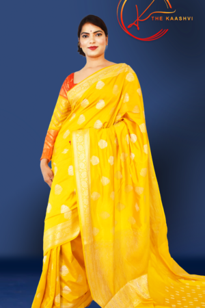 Mustard Yellow Gold-silver Zariwork Banarasi Saree