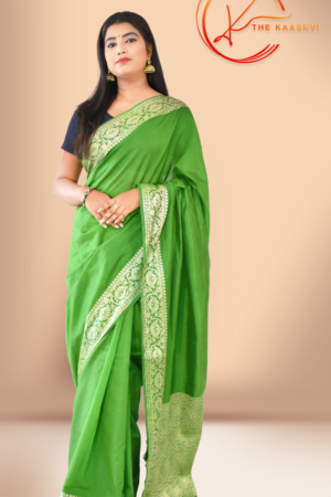 Greengolden Border Dupion Plain Banarasi Silk Saree