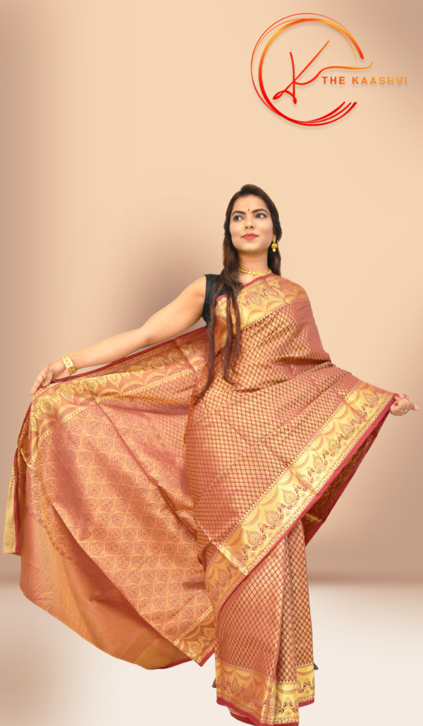 Golden Heavy Butti Banarasi Saree - Image 2