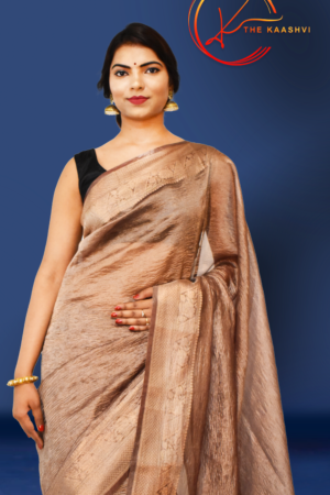 Grayish Black Tissue Crush With Golden Border Banarasi Saree